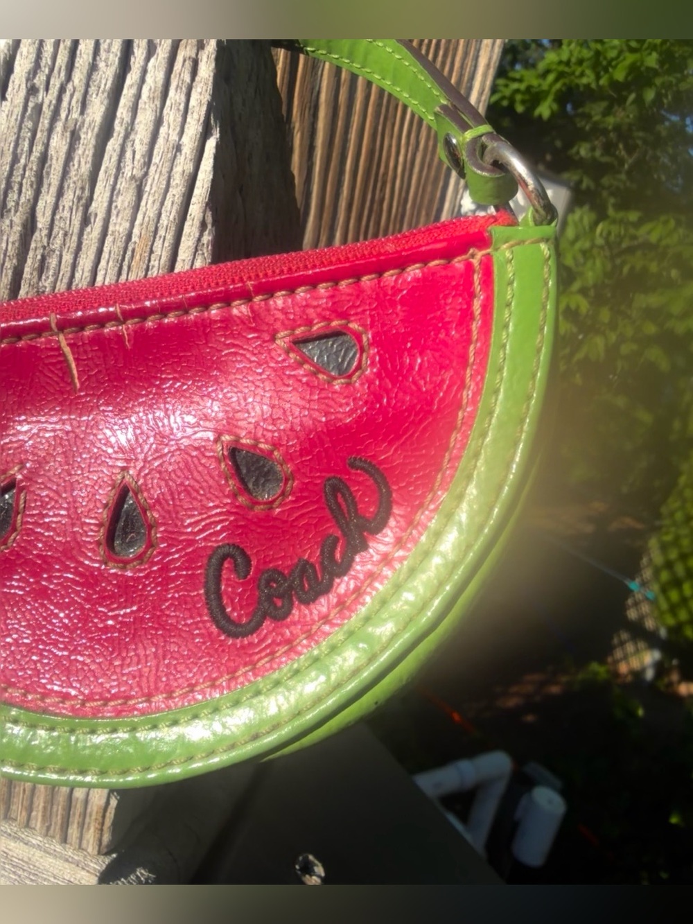RARE 2006 Coach Pink and Green Leather Watermelon Coin Purse - Picture 2 of 3